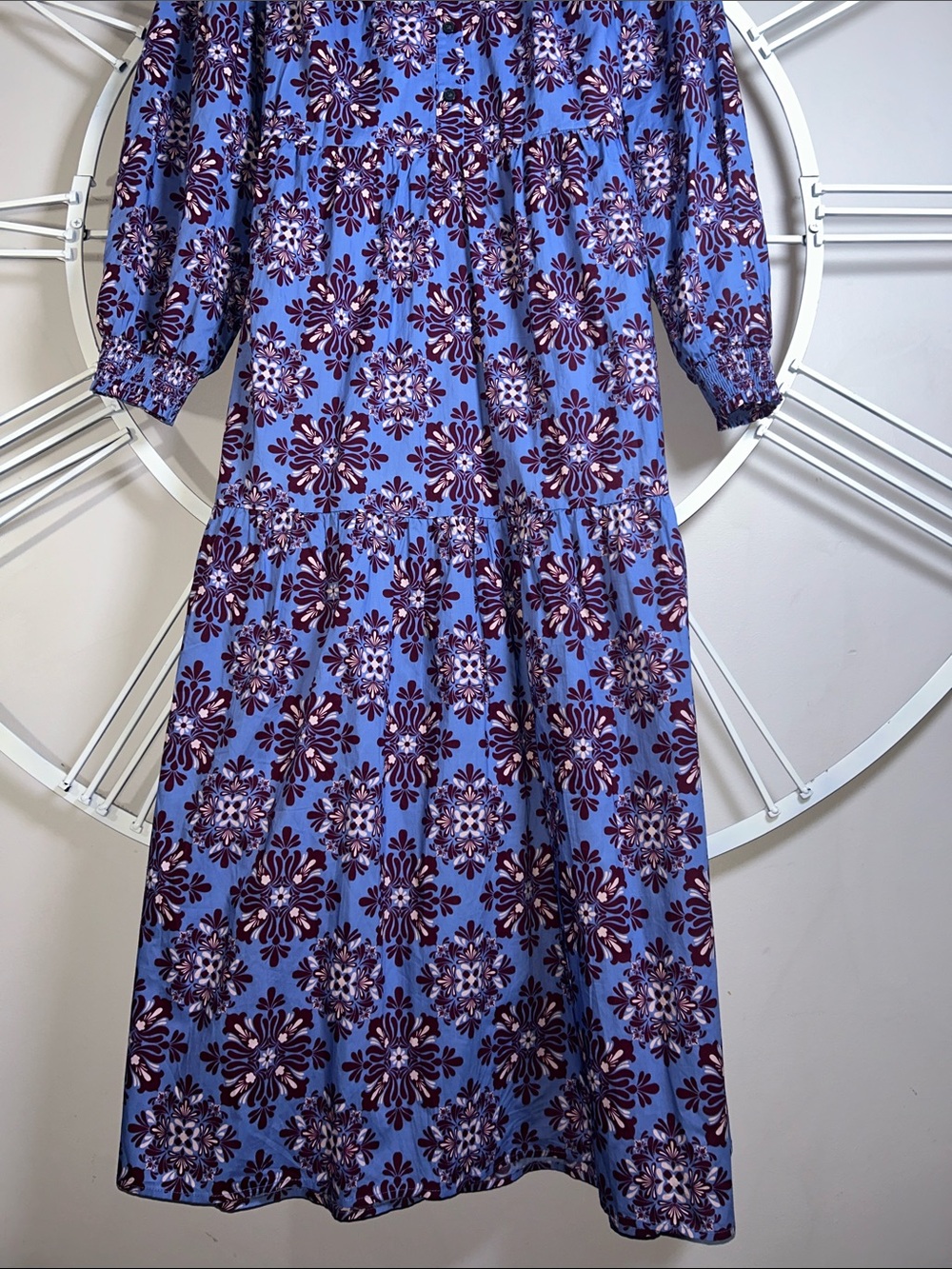 Boden Cecily Cotton Light Blue and Purple Floral Tiered Maxi Dress - Picture 3 of 14